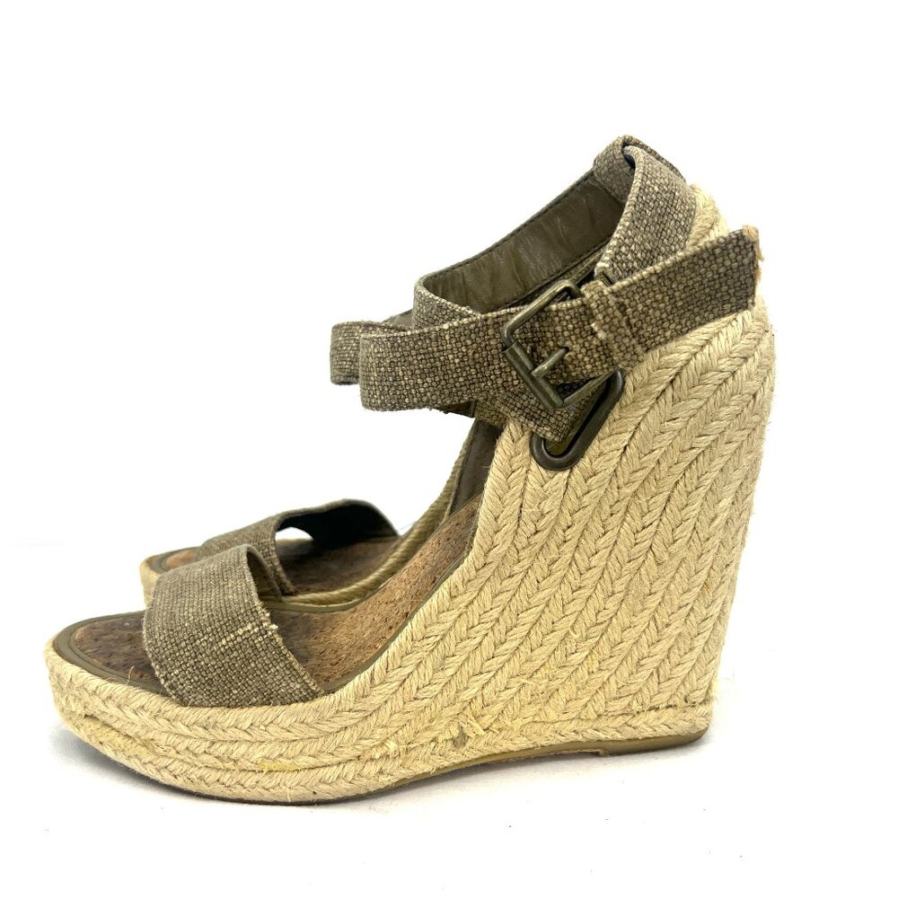 Enzo Angiolini Earomario Khaki Canvas Wedge Espadrille Sandals Women's 6 M